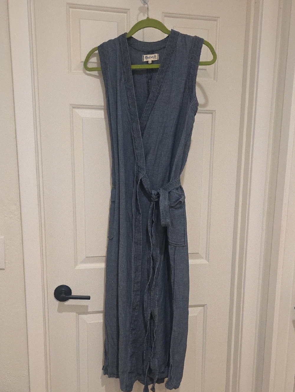 Madewell Indigo Denim-Look Sleeveless Wrap Dress